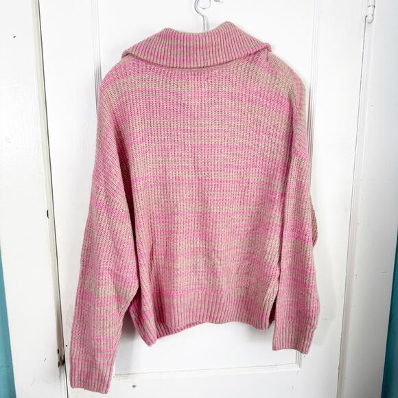Aerie Space Dye Quarter Zip Sweater Wool Blend Lip Gloss Pink Orange Zipper L - Picture 8 of 9
